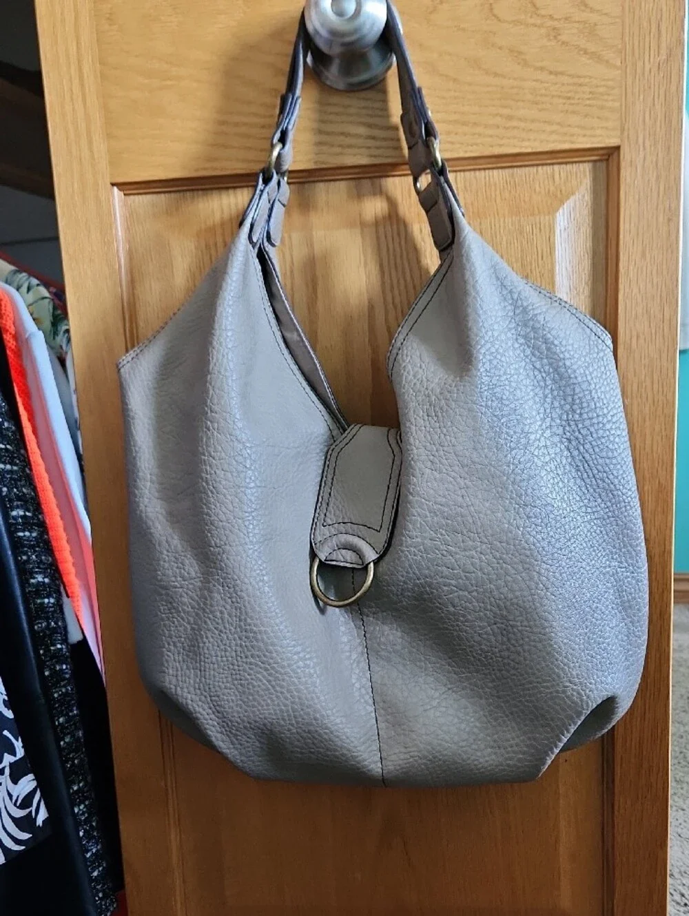 ANA Taupe Leather Hobo Shoulder Bag for Everyday Wear